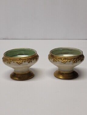 PH Leonard Ceramic Salt Cellar Pair in Green and Gold
